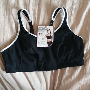 Shock Absorber - Black Sports Bra with White Trim — High Support Athletic Bra